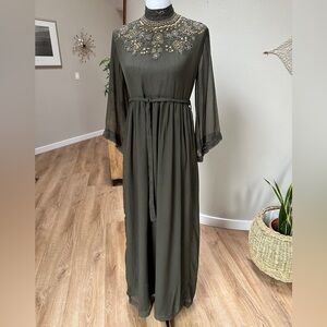 Long column high neck beaded and sequin chiffon Global Inspired Dress